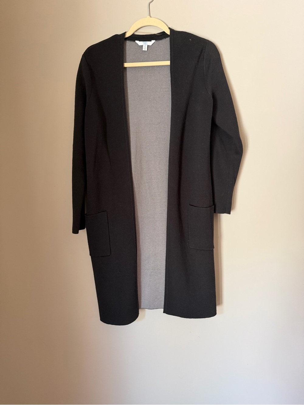Time and Tru Black Open-Front Long Cardigan